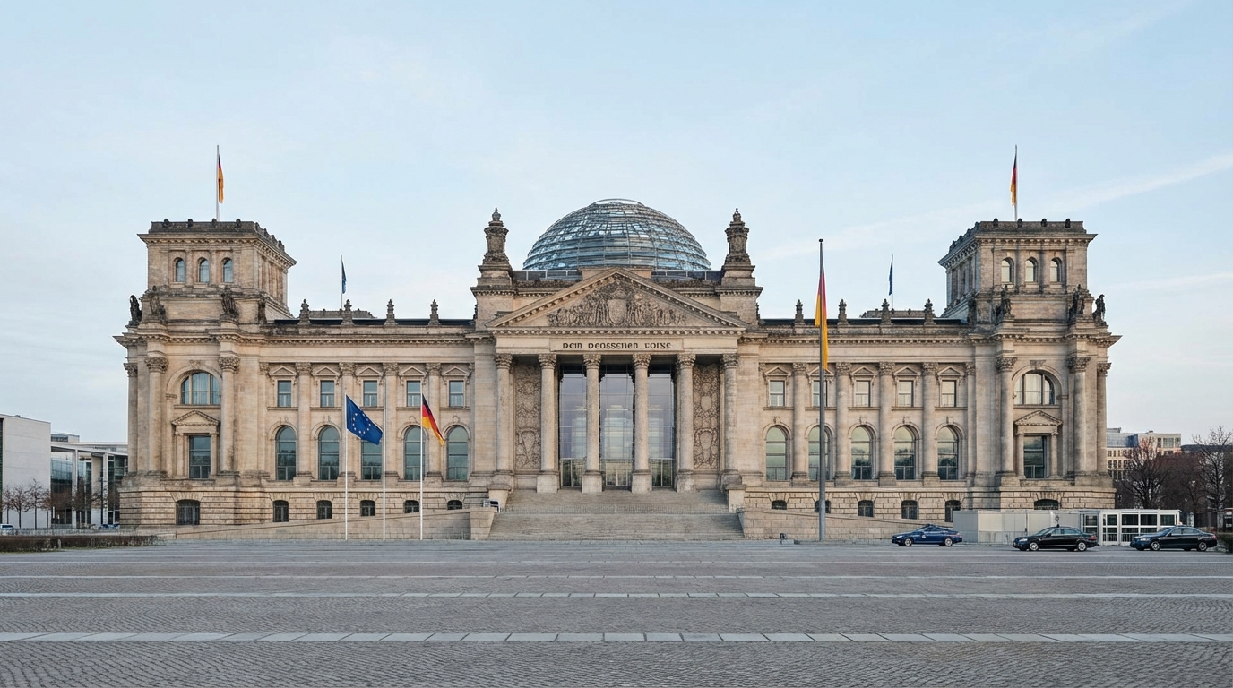 Bundestag em Berlim durante contexto de implementação da reforma europeia de asilo na Alemanha em 2026